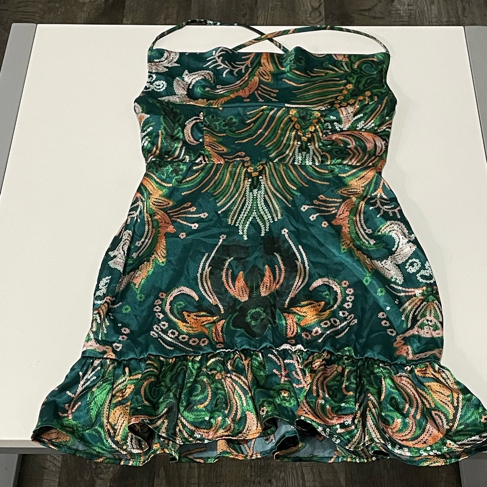 Spaghetti strap multi design silk dress